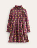 Roll Neck Jersey Dress-Berry Purple Orchard