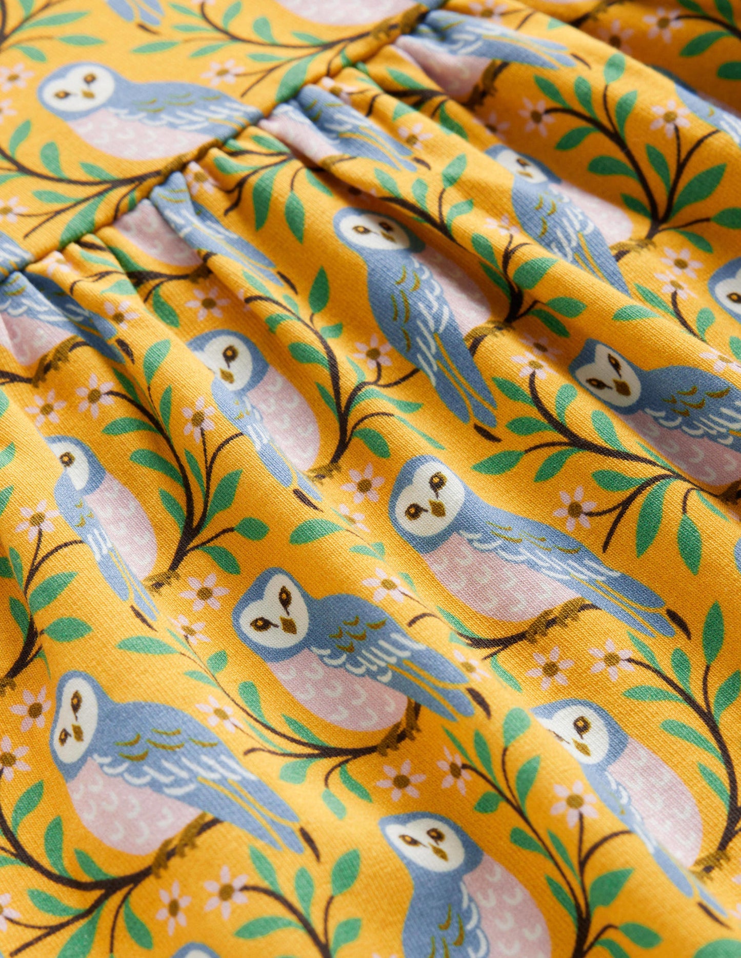 Roll Neck Jersey Dress-Oil Yellow Geo Owls