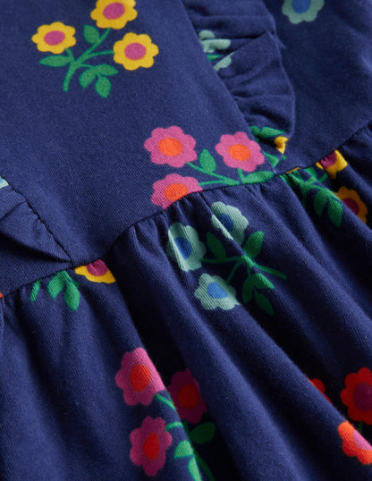 Long Sleeve Ruffle  Dress-College Navy Flower-5