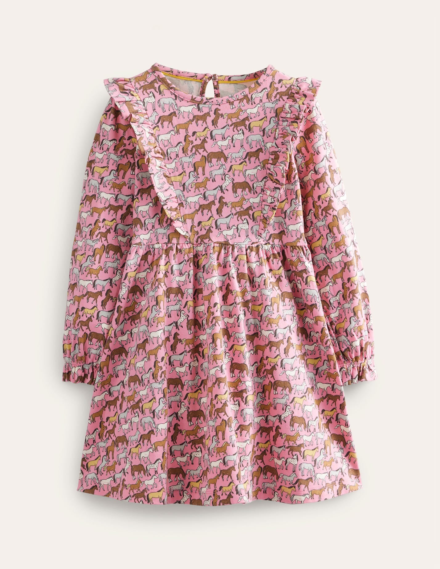Long Sleeve Ruffle  Dress-Formica Pink Horses - Image 1