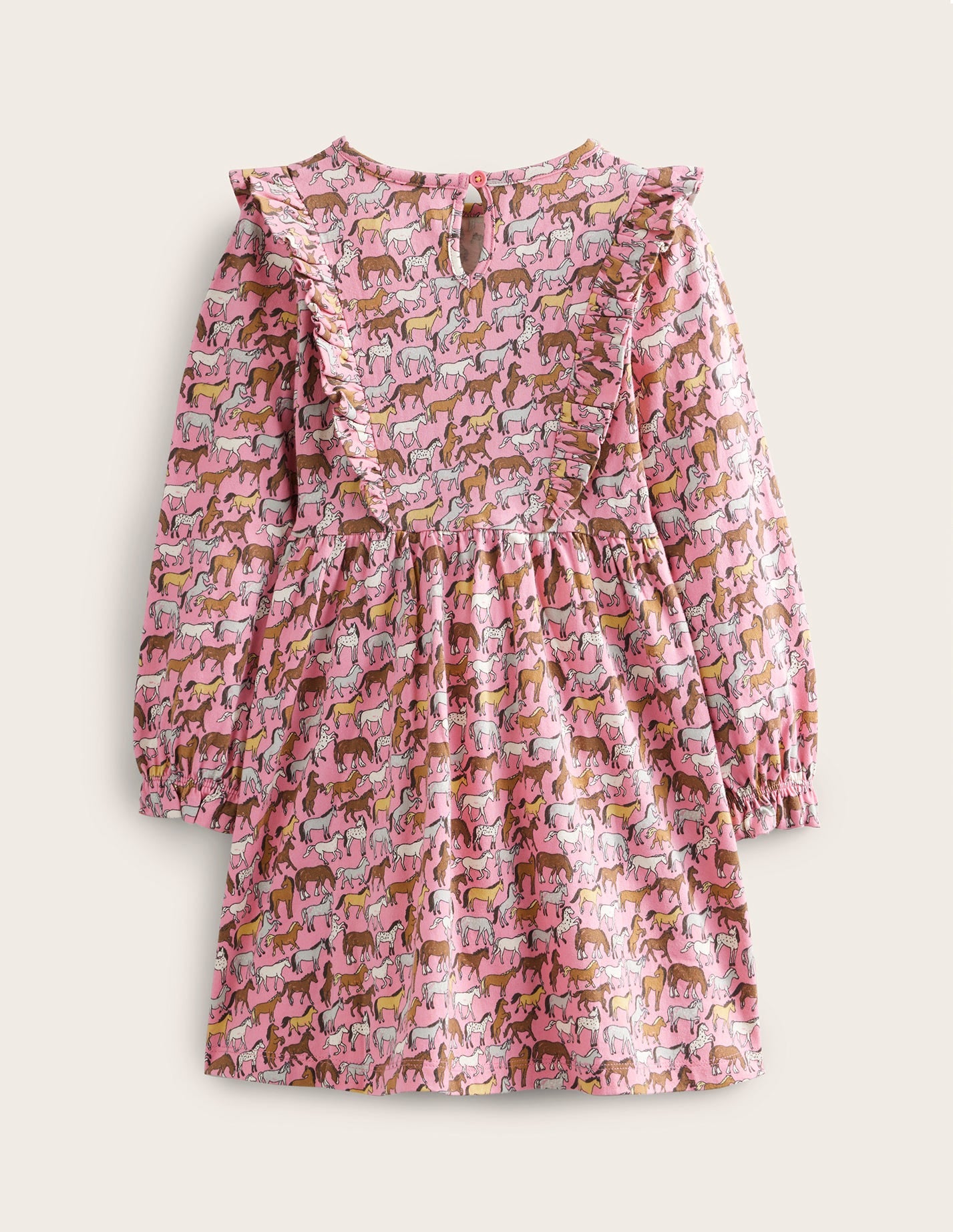 Long Sleeve Ruffle  Dress-Formica Pink Horses-2