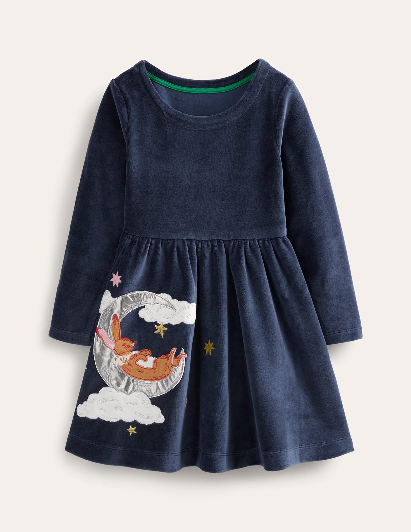 Twirly Velour Appliqué Dress-French Navy Bunny-1