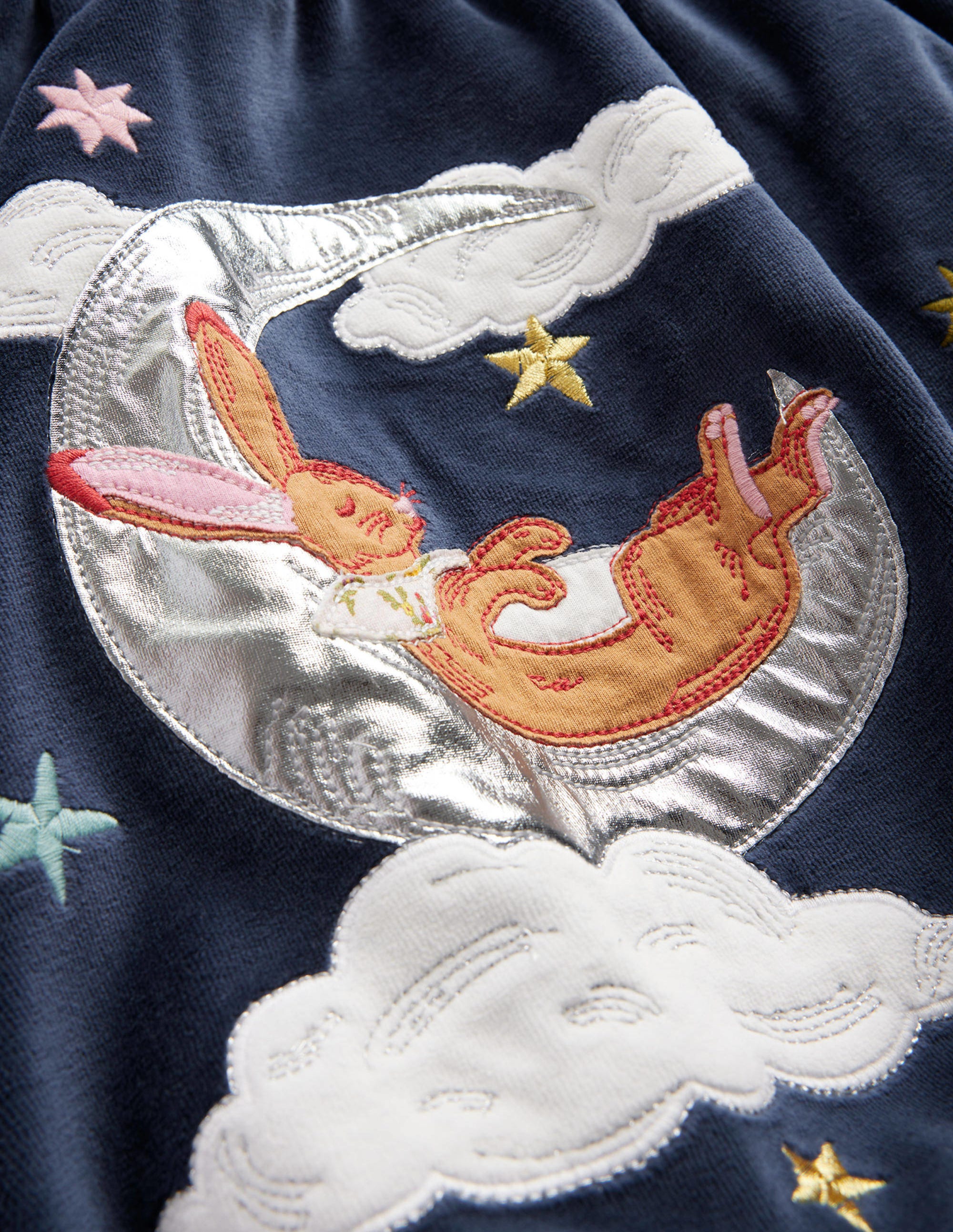 Twirly Velour Appliqué Dress-French Navy Bunny - Image 3