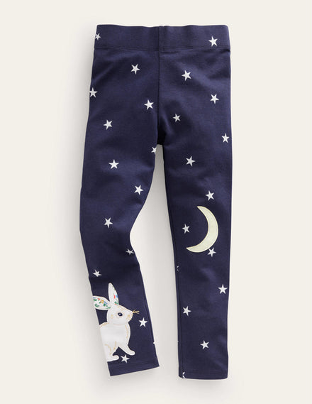 Appliqué Leggings-French Navy Stars Bunny