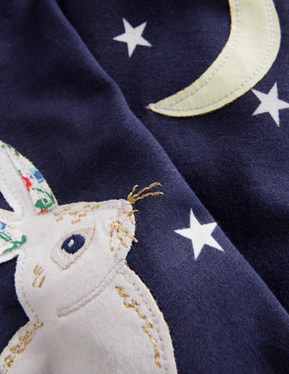 Appliqué Leggings-French Navy Stars Bunny