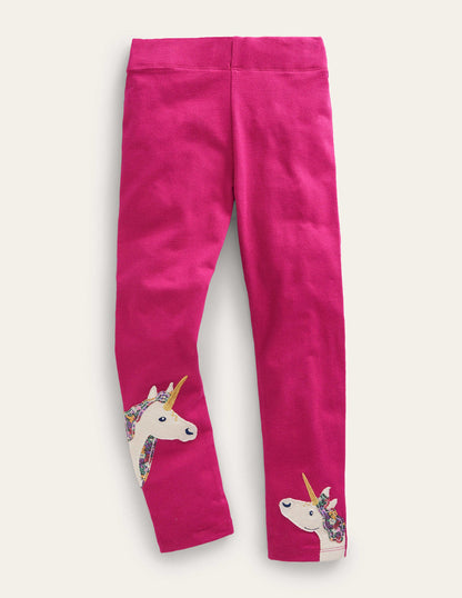 Appliqué Leggings-Penelope Pink Animals-1