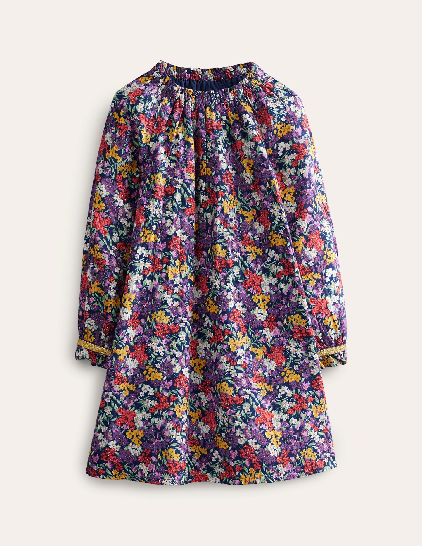 Gathered Neck Woven Dress-Multi Bloom-1