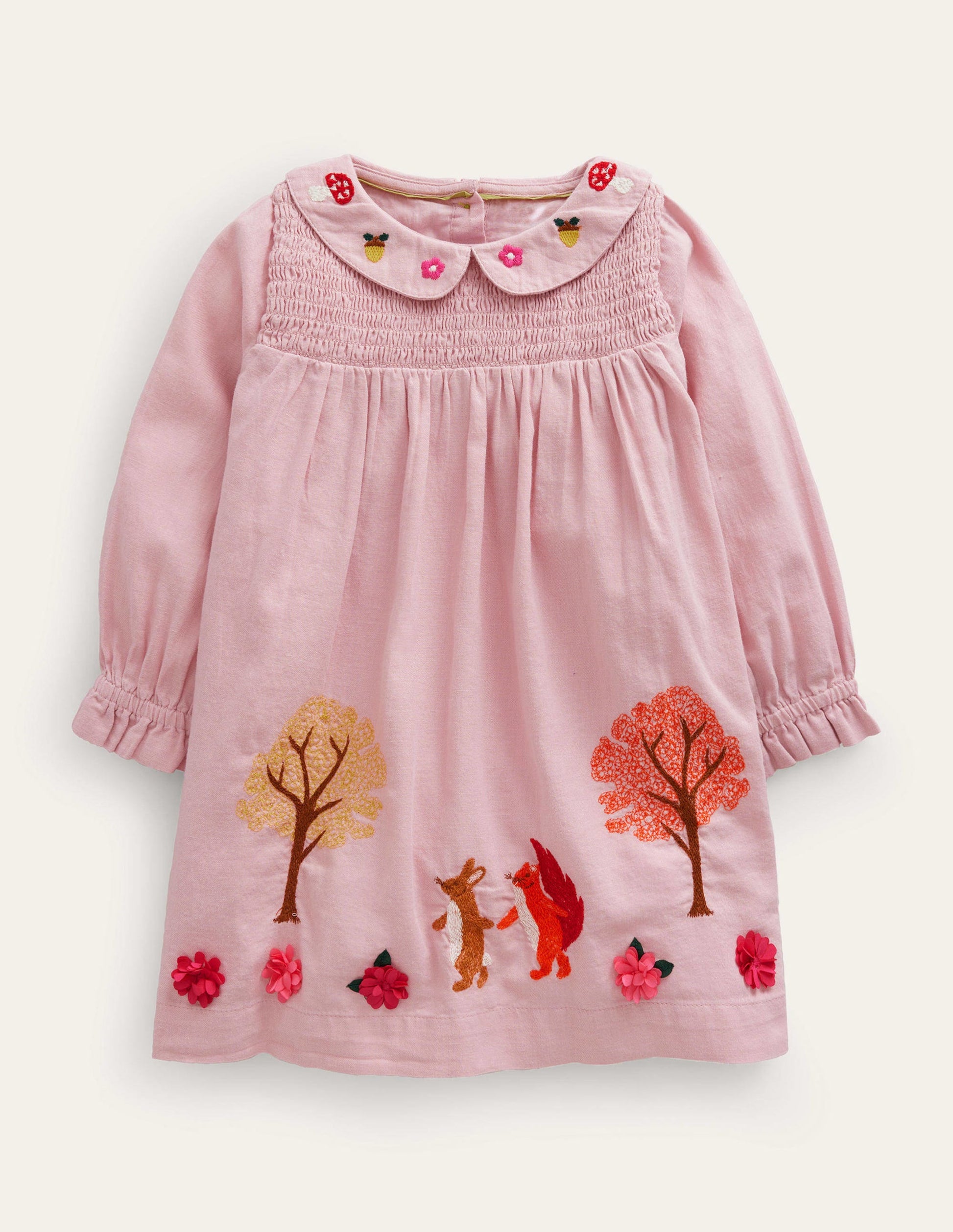 Embroidered Smocked dress-French Pink Woodland-1