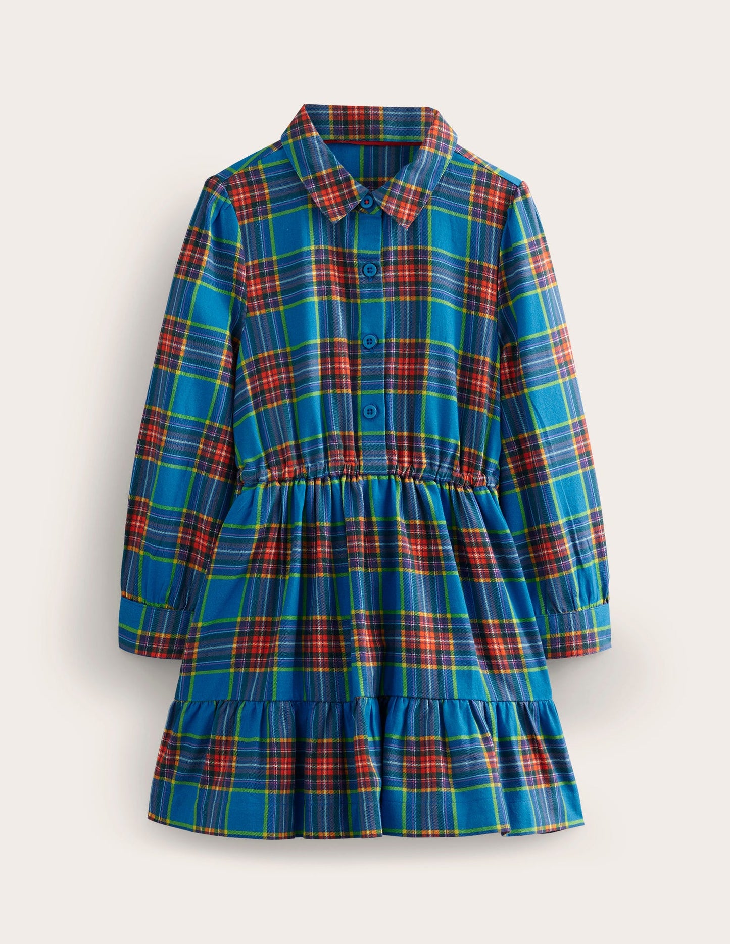 Check Cotton Shirt Dress-Blue / Red Check
