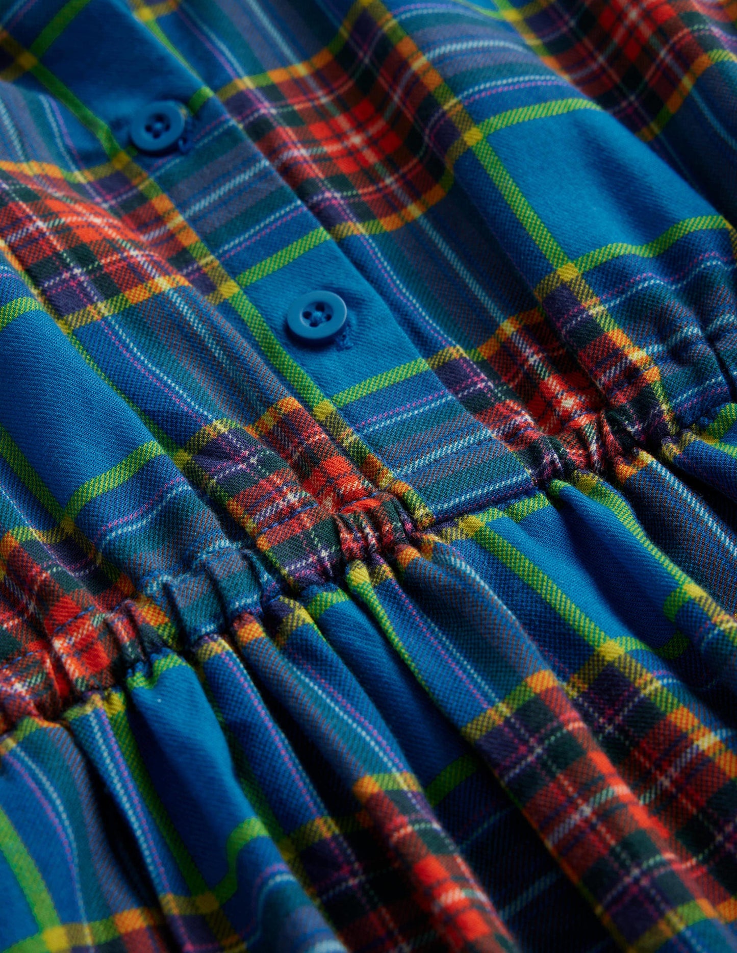 Check Cotton Shirt Dress-Blue / Red Check