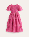 Foil Star Tulle Dress-Sweet William Pink
