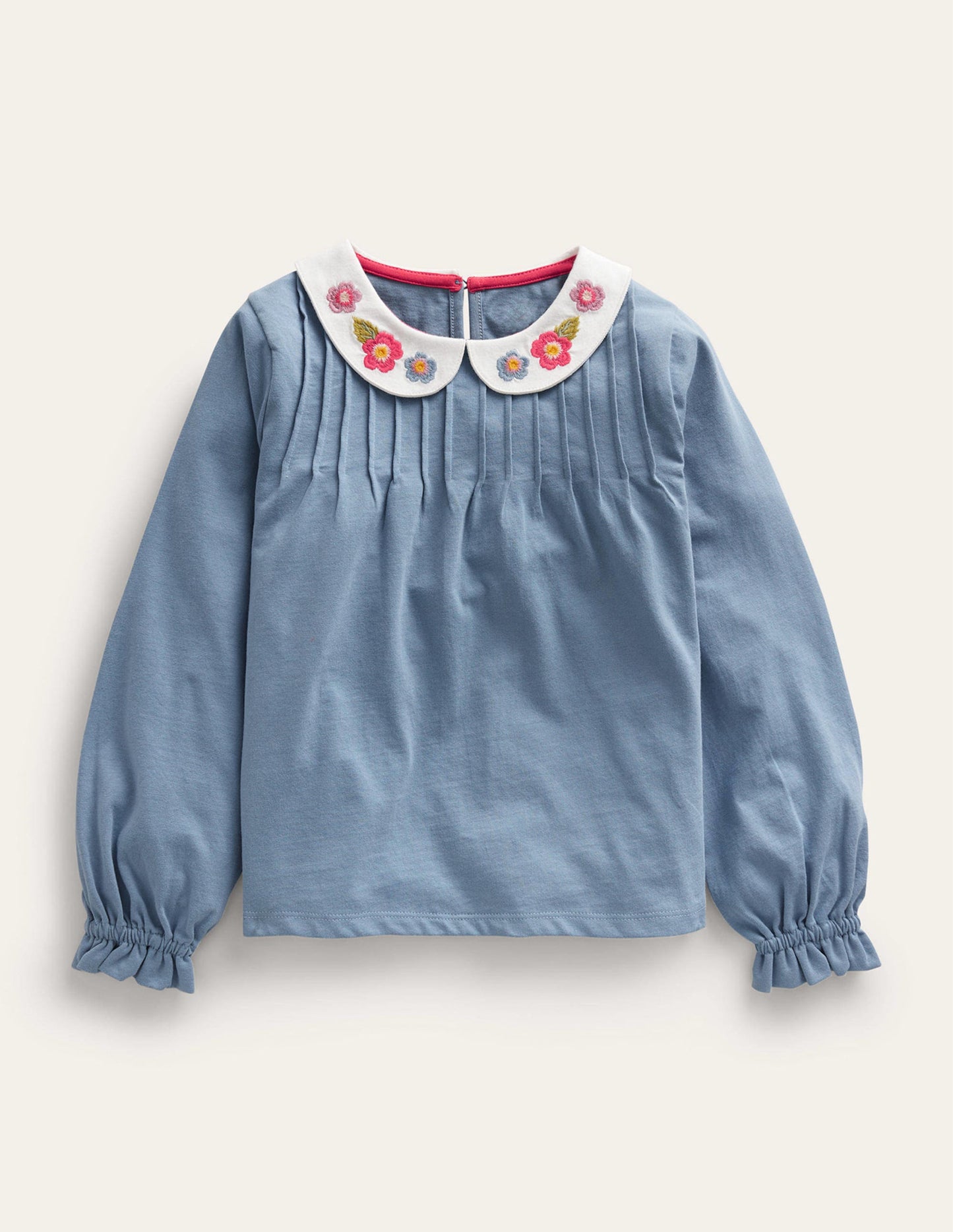 Collared Jersey Top-Pale Blue Flower