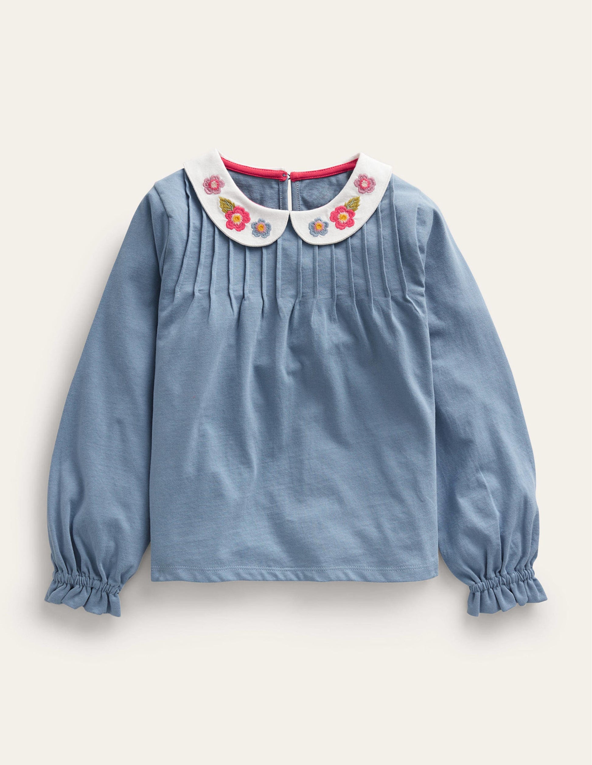 Collared Jersey Top-Pale Blue Flower-1