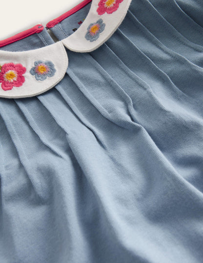 Collared Jersey Top-Pale Blue Flower-3