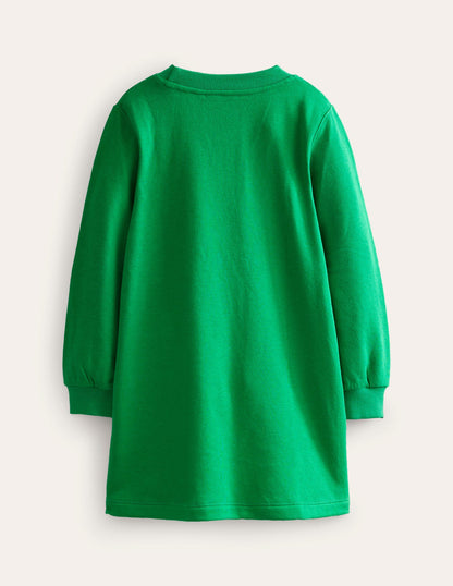 Cosy Appliqué Sweatshirt Dress-Deep Green Woodland-3