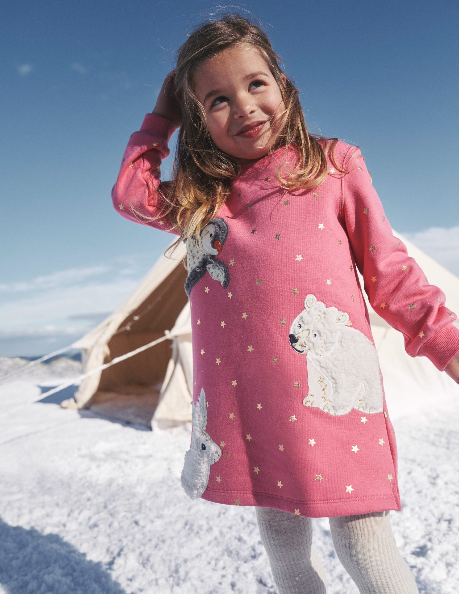 Cosy Appliqué Sweatshirt Dress-Blush Pink Arctic Animals-4