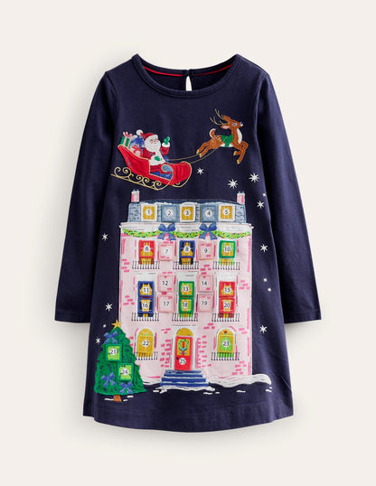 Advent Calendar Appliqué Dress-French Navy-1