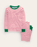 Snug Striped Long John Pyjamas-Rockabilly Red/Ivory