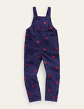 Relaxed Cord Dungarees-College Navy Apple Embroidery