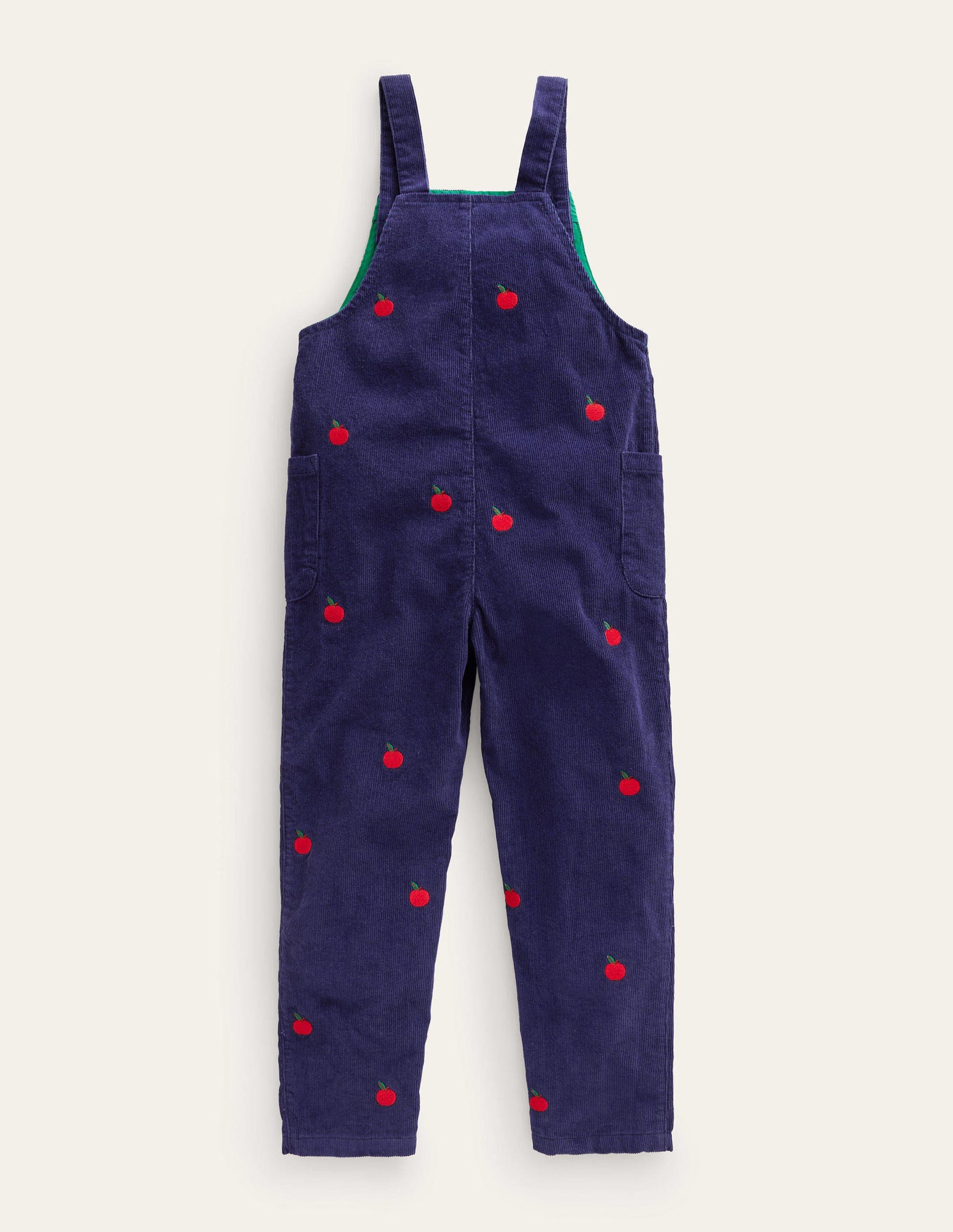 Relaxed Cord Dungarees-College Navy Apple Embroidery-2