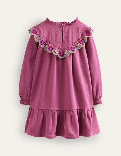 Broderie Yoke Sweatshirt Dress-Teacup Pink-2