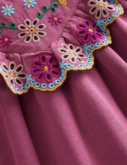 Broderie Yoke Sweatshirt Dress-Teacup Pink-3