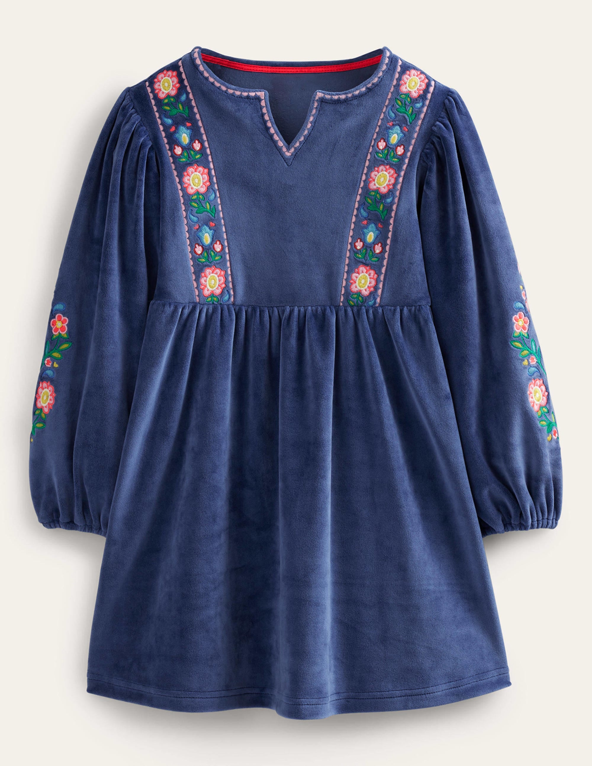 Embroidered Velour Dress-College Navy - Image 1