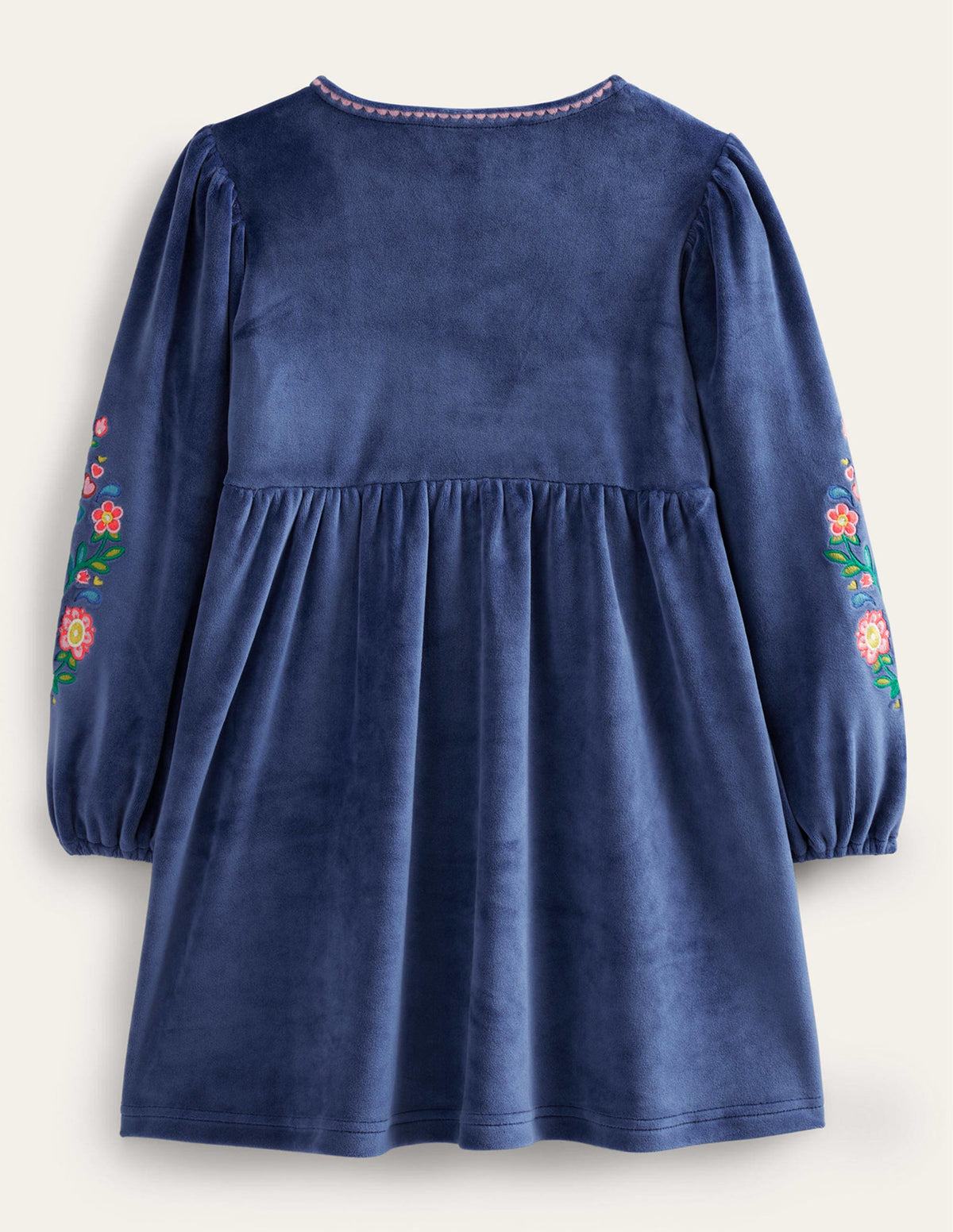 Embroidered Velour Dress-College Navy - Image 2