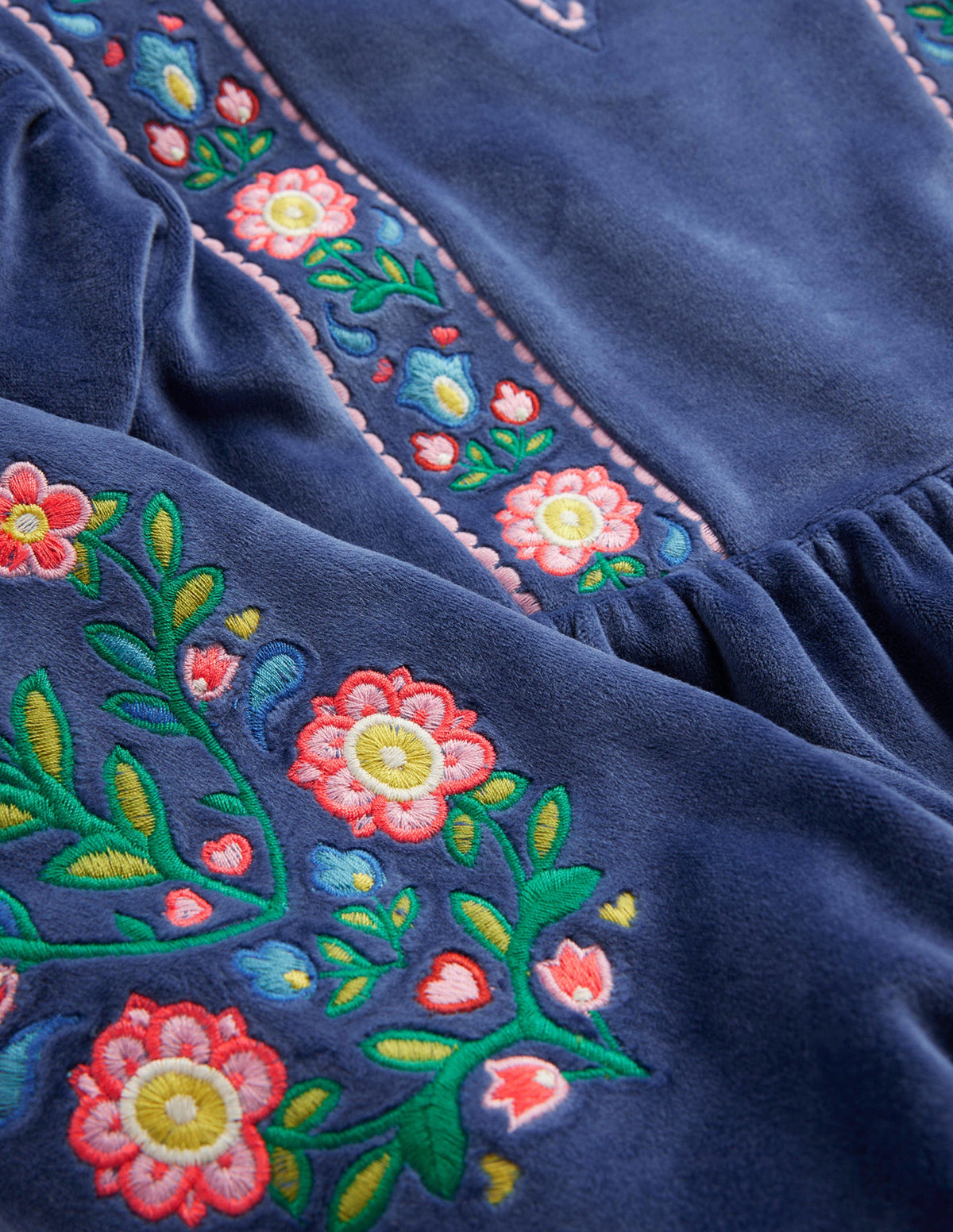 Embroidered Velour Dress-College Navy-3