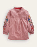 Embroidered Sleeve Tunic-Almond Pink Floral