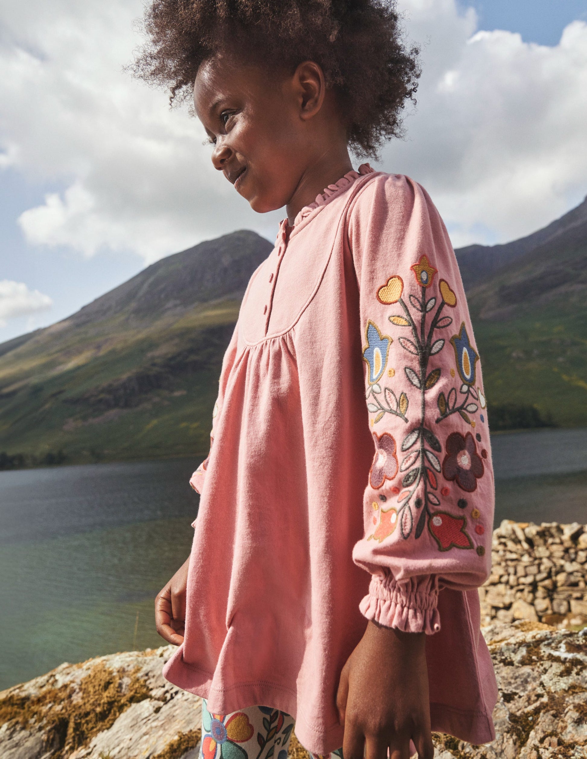 Embroidered Sleeve Tunic-Almond Pink Floral-4