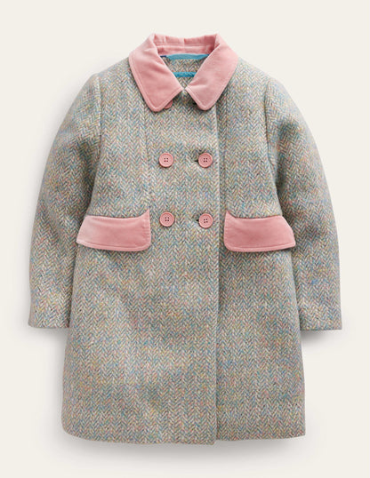 Wool Blend Coat-Pink / Blue Herringbone-2