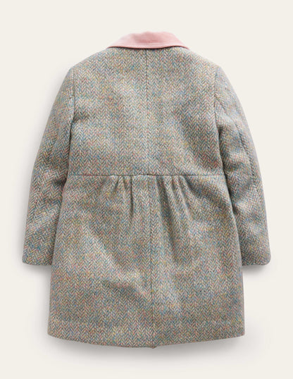 Wool Blend Coat-Pink / Blue Herringbone-3