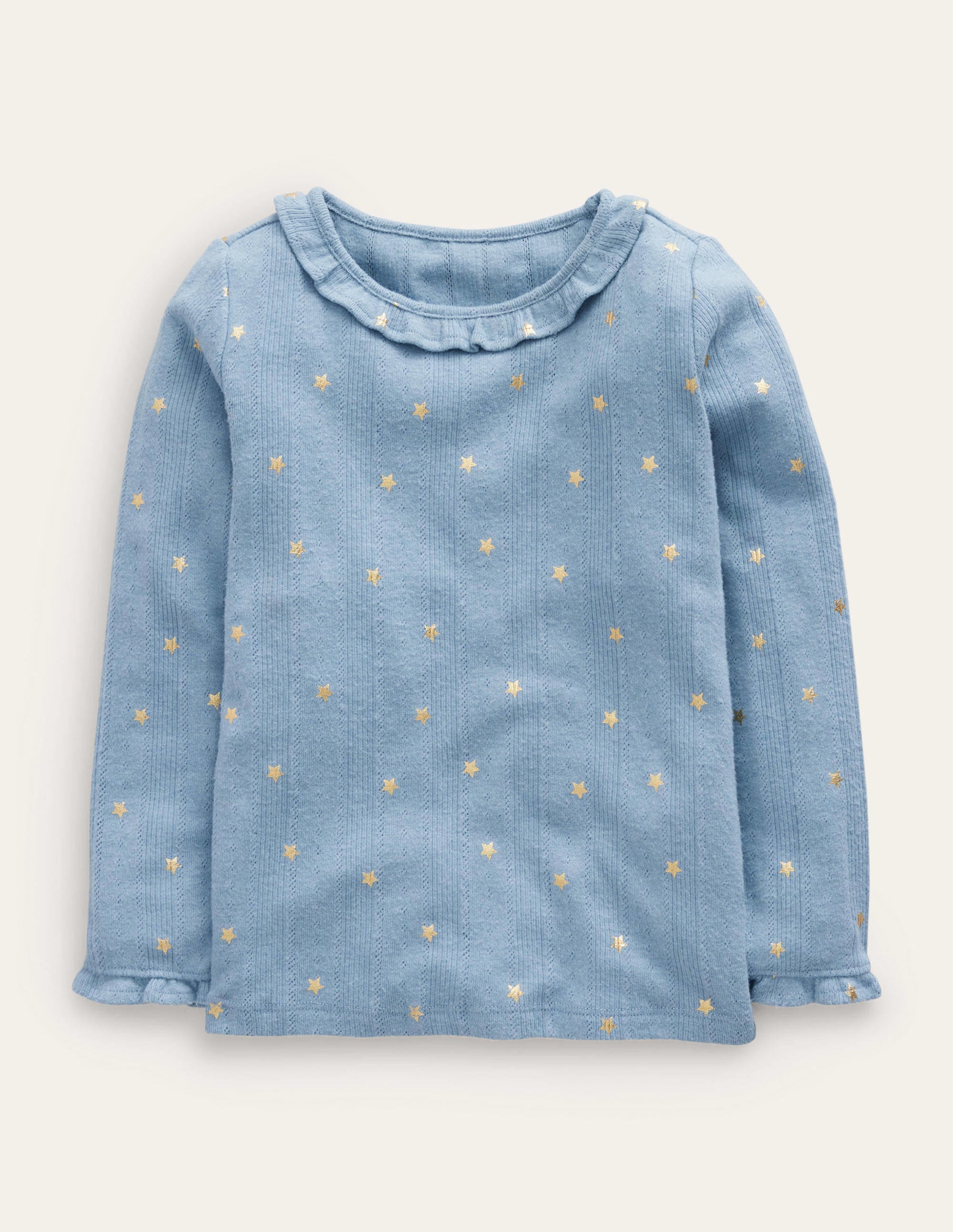 Ruffle Sparkle Pointelle-Pebble Blue Gold Star - Image 1