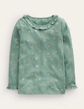Ruffle Sparkle Pointelle-Green Smoke Confetti Star