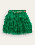 Ruffle Tulle Skirt-Veridian Green