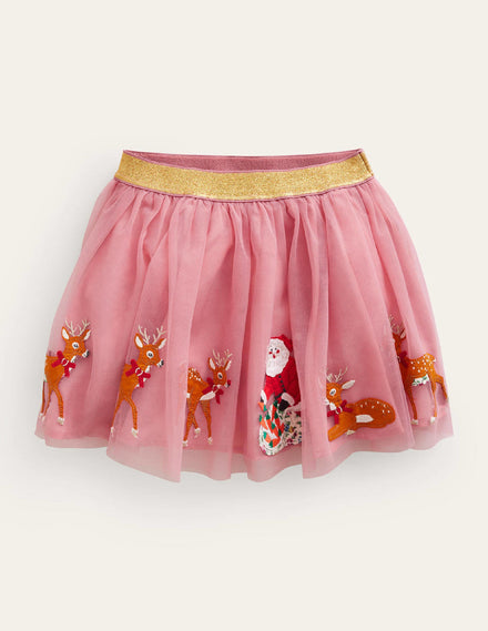Applique Tulle Skirt-Almond Pink Sleigh