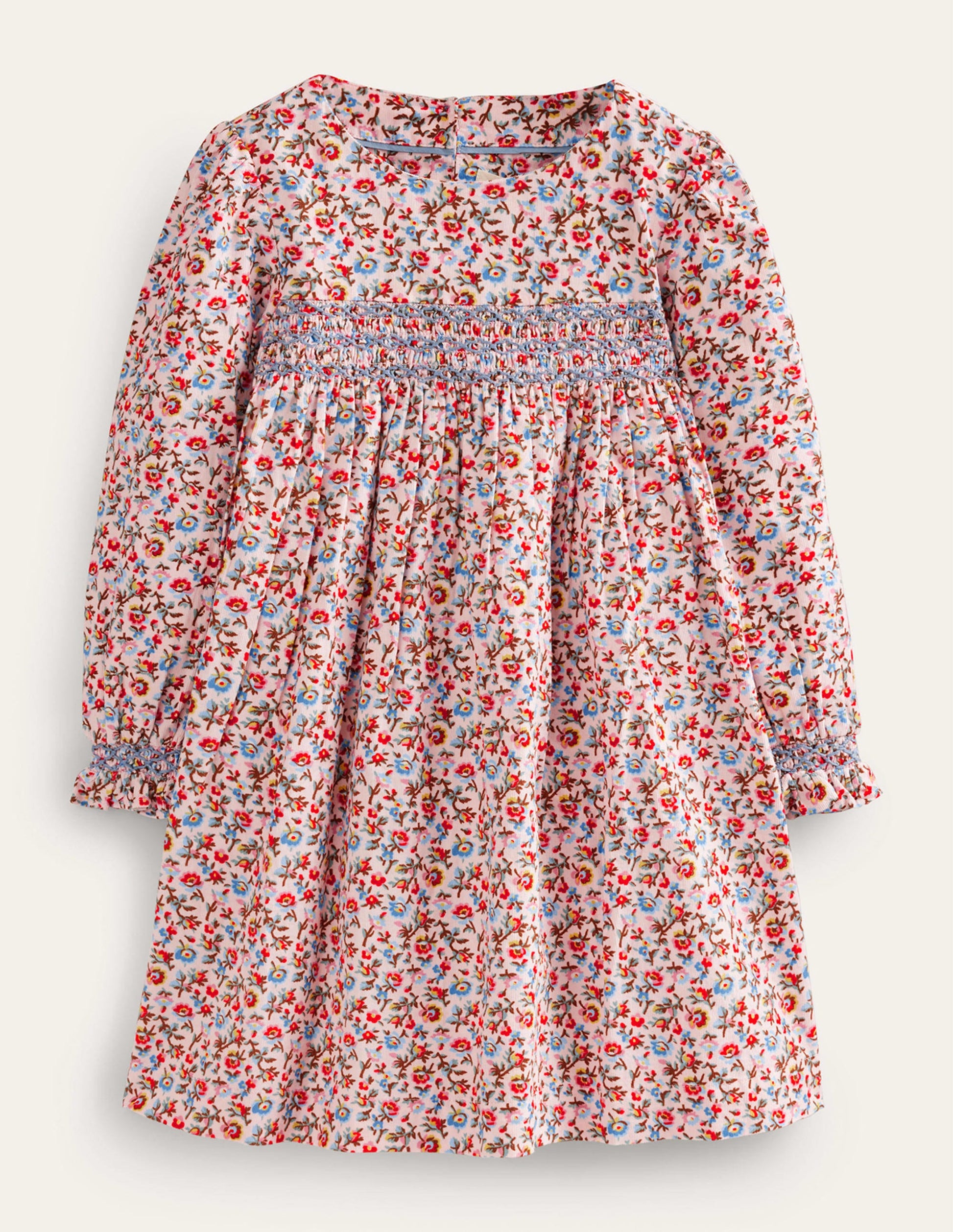 Cord Smocked Dress-Light Pink Bramble-1