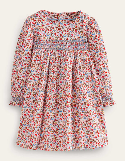 Cord Smocked Dress-Light Pink Bramble-1