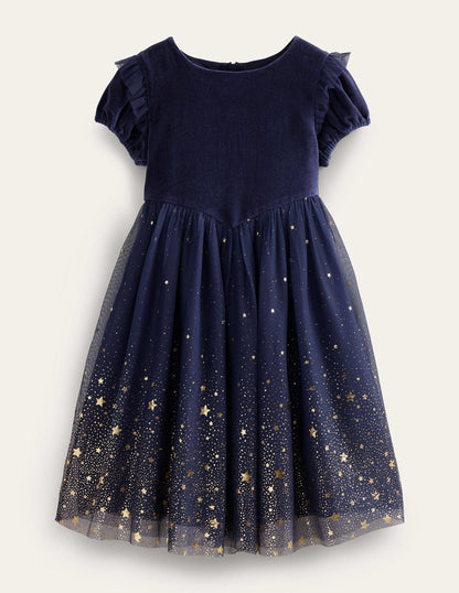 Dip Dye Metallic Party Dress-French Navy-2