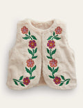 Reversible Faux Fur Gilet-Natural Ivory Floral