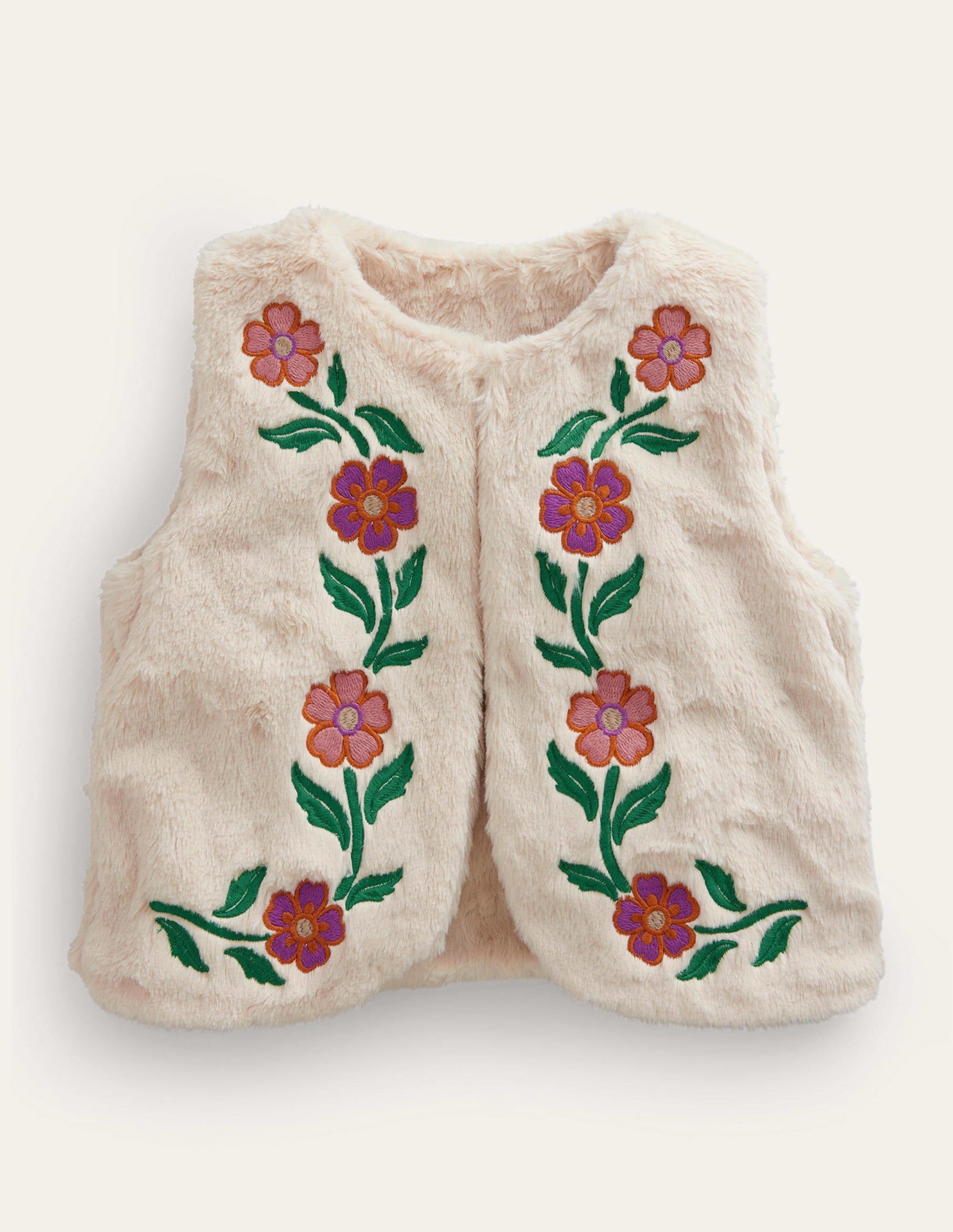 Reversible Faux Fur Gilet-Natural Ivory Floral - Image 1