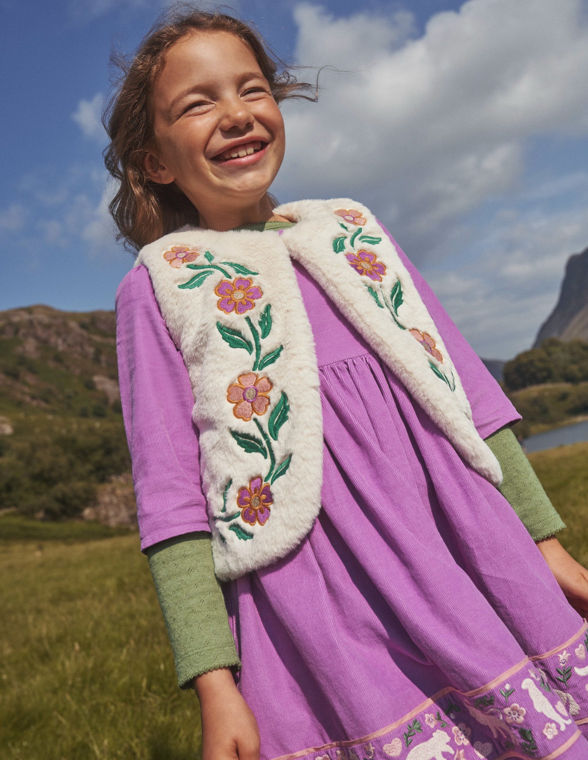 Reversible Faux Fur Gilet-Natural Ivory Floral-4