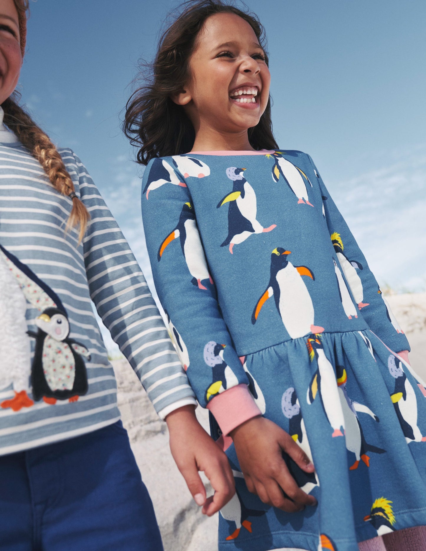 Cosy Printed Sweatshirt Dress-Delft Blue Penguin