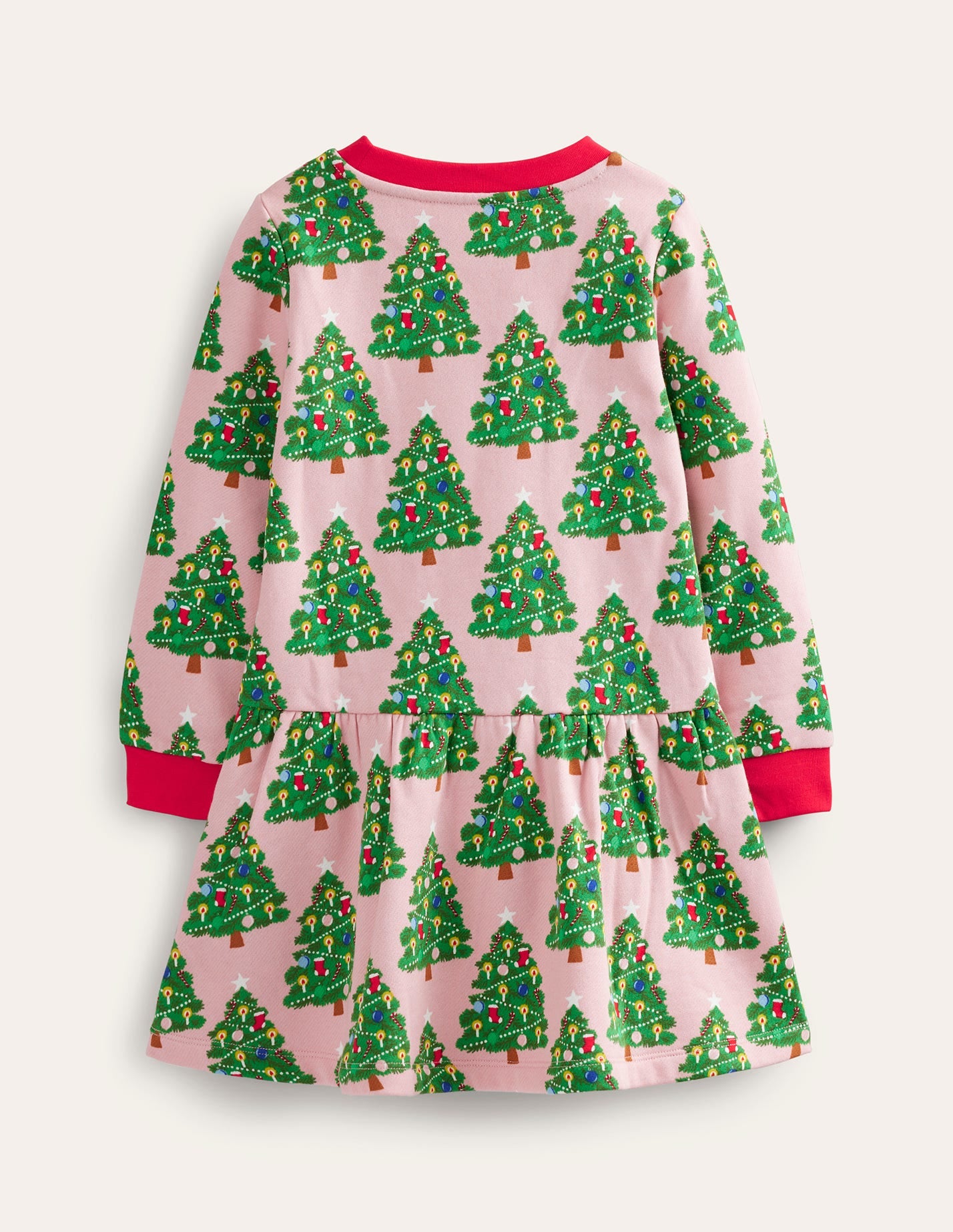 Cosy Printed Sweatshirt Dress-Boto Pink Christmas Trees-2