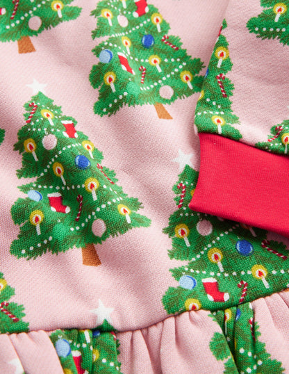 Cosy Printed Sweatshirt Dress-Boto Pink Christmas Trees-3
