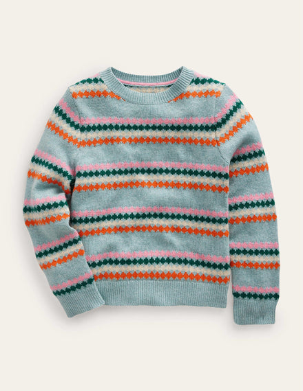 All Over Fair Isle Jumper-Dusk Blue Stripe