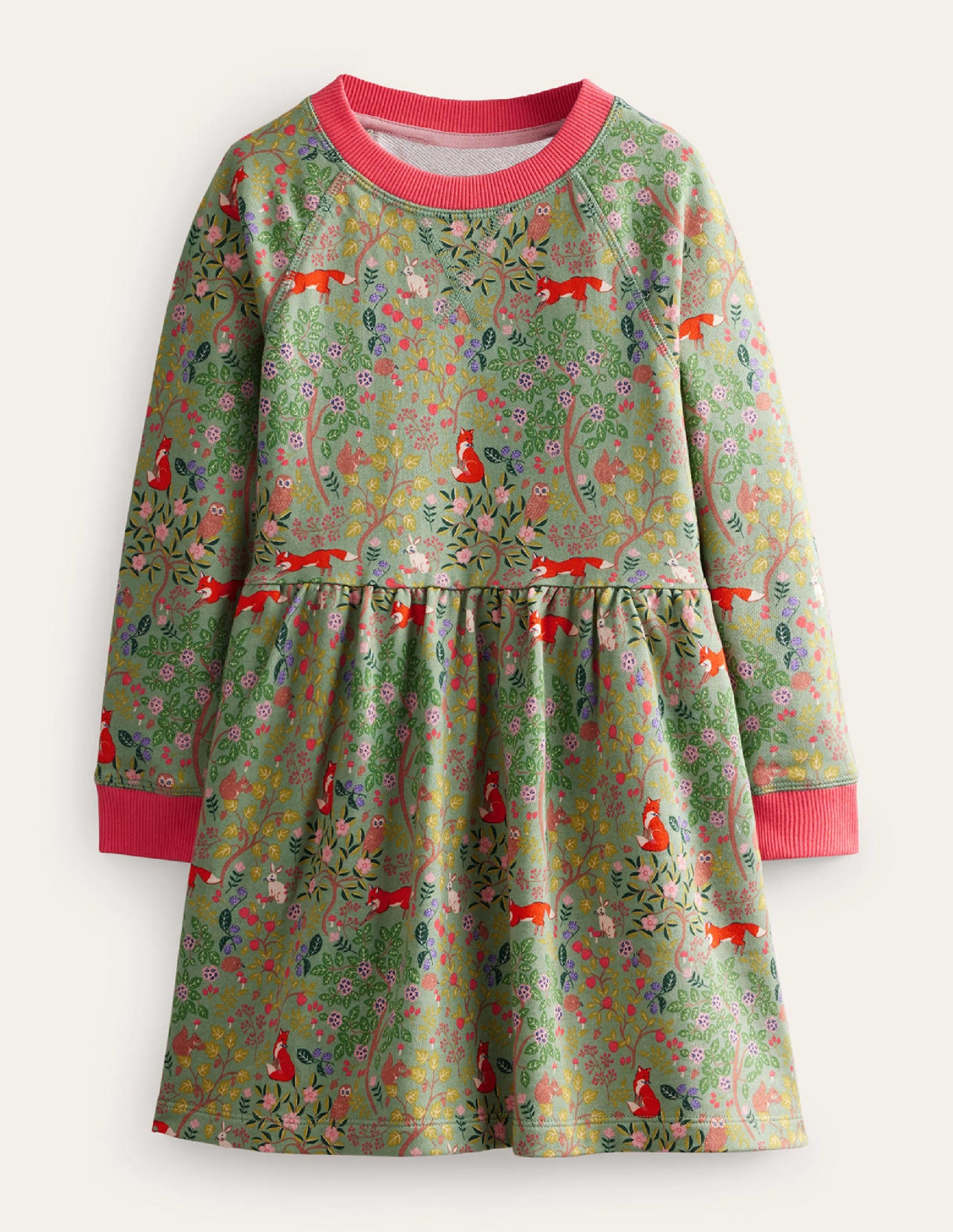 Printed Sweatshirt Dress-Green Smoke Woodland - Image 1