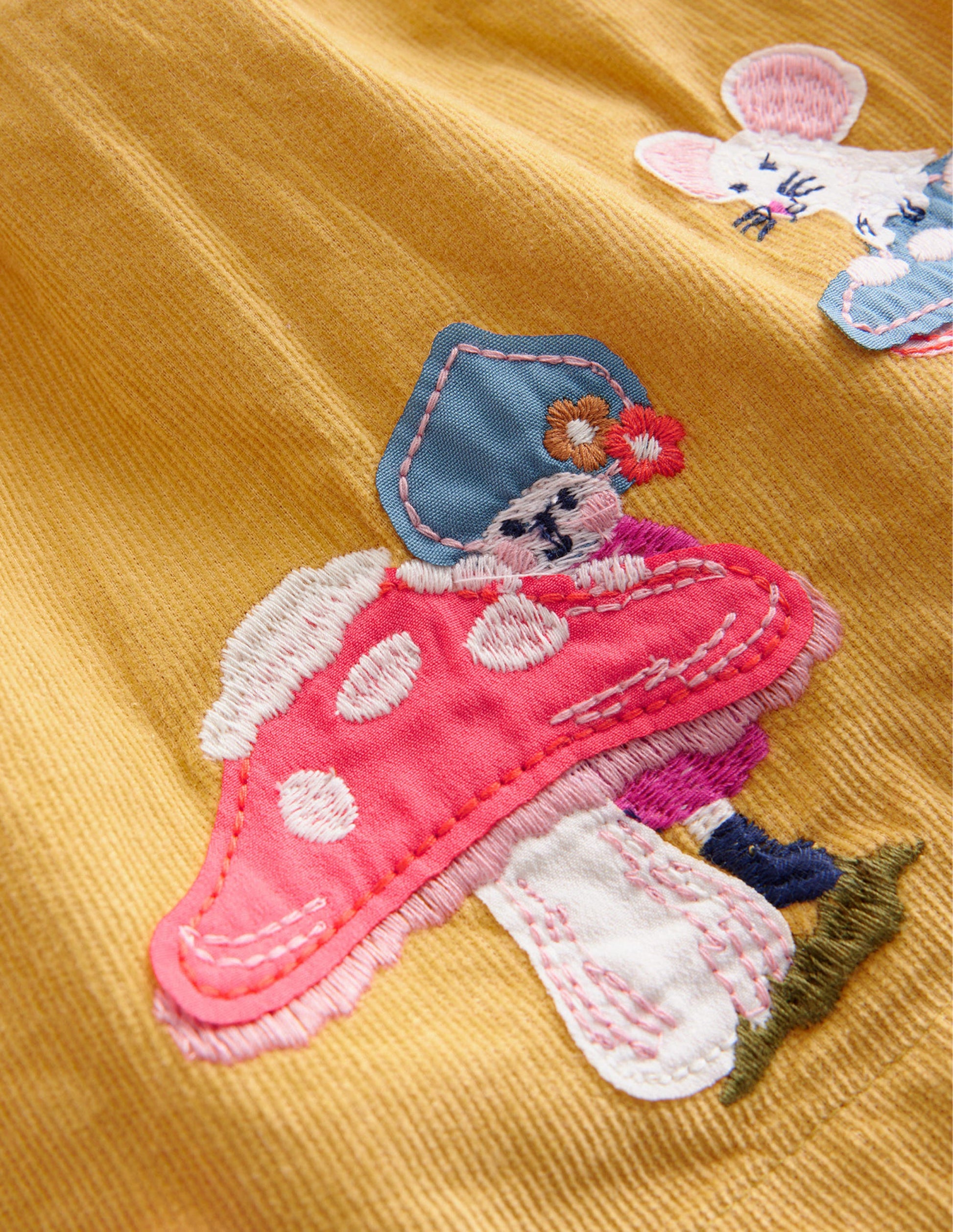 Appliqué Cord Skirt-Oil Yellow Woodland-4