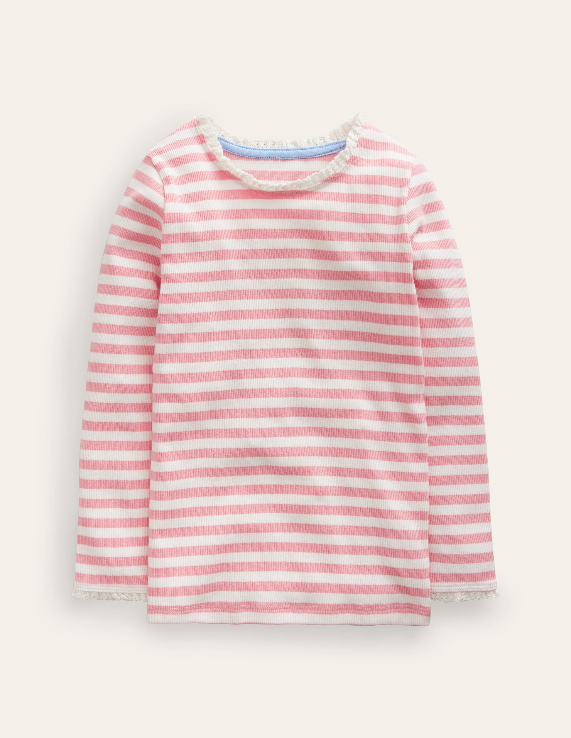 Ribbed Long Sleeve T-Shirt-Ballet Pink/Ivory-1